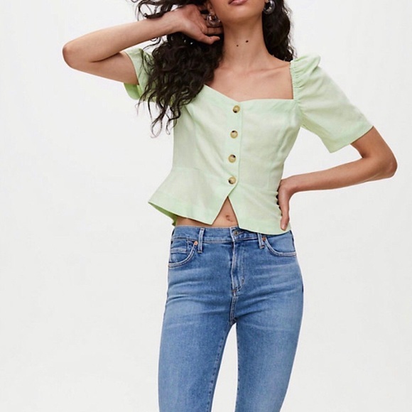Wilfred Tops - WILFRED | S Janine Puff Sleeve Top Green Aritzia